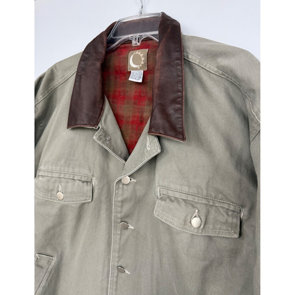 Vintage 90's Marlboro Canvas Chore Coat XXL Leather Collar Blanket Lined Olive